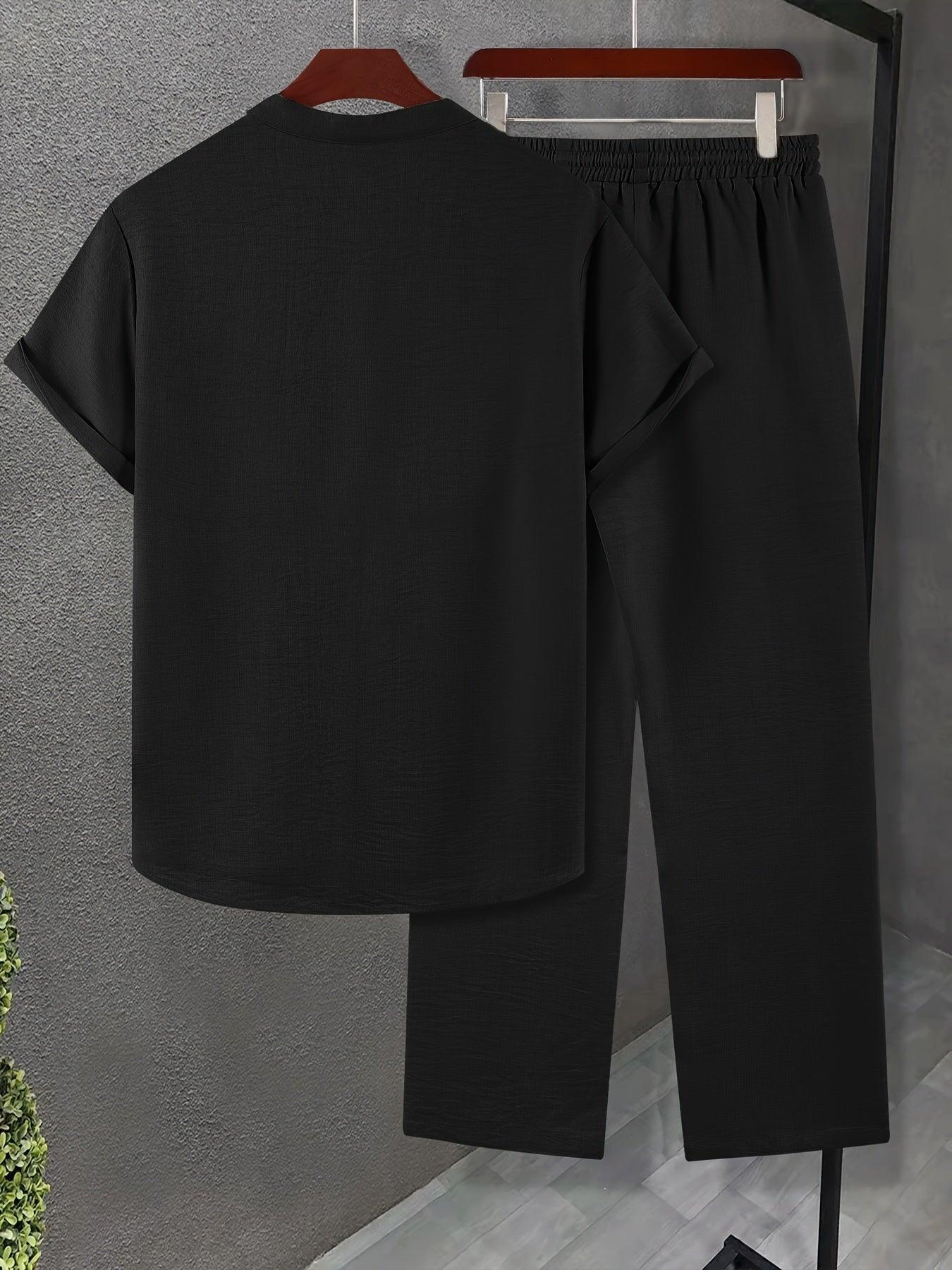 Solid Color Casual Buttoned V Neck Men Set for Effortless Style Rebooters mens 2 piece set