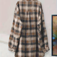 Plaid Button-Up Longline Shirt For Women - Cozy Style Rebooters Womens Shirts