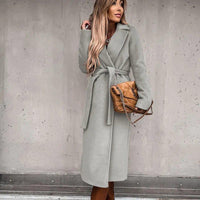 Womens Chic Longline Wool Coat with Stylish Belt Fashion Grey - Rebooters