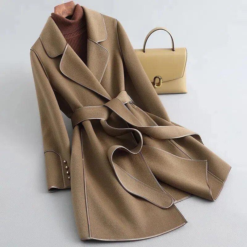 Womens Chic Belted Wrap Coat for Effortless Style Upgrade Brown - Rebooters