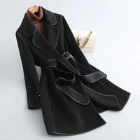 Womens Chic Belted Wrap Coat for Effortless Style Upgrade Black - Rebooters