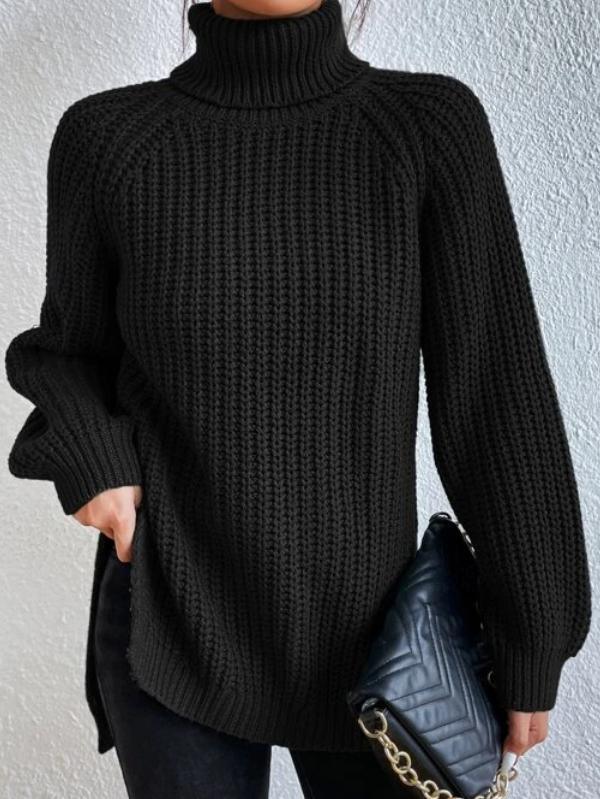 Womens Chic Black Knit Turtleneck Sweater for Cozy Style - Rebooters