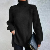 Womens Chic Black Knit Turtleneck Sweater for Cozy Style - Rebooters