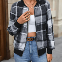 Womens Stylish Plaid Zip-Up Jacket for Trendy Comfort - Rebooters