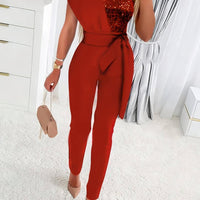 Womens Bodycon Jumpsuit with Sequin for Holiday Glamour - Rebooters -Women's Dresses