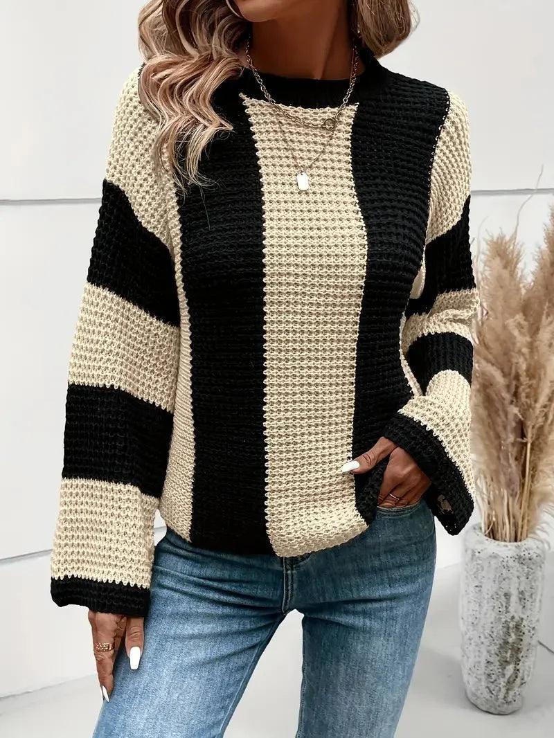 Womens Chic Striped Knit Sweater for Effortless Style - Rebooters