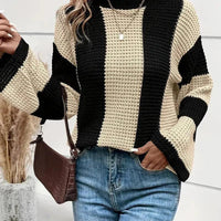 Womens Chic Striped Knit Sweater for Effortless Style - Rebooters