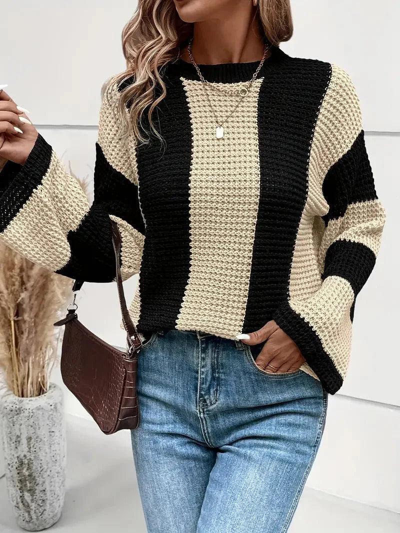 Womens Chic Striped Knit Sweater for Effortless Style - Rebooters
