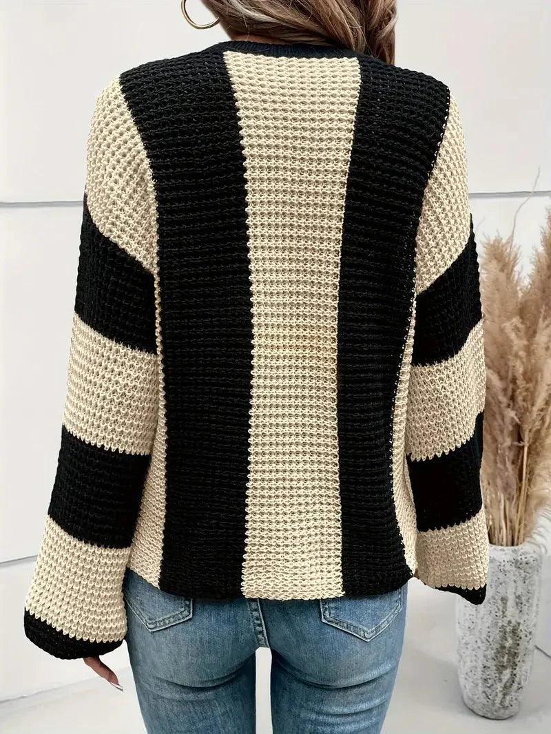 Womens Chic Striped Knit Sweater for Effortless Style - Rebooters