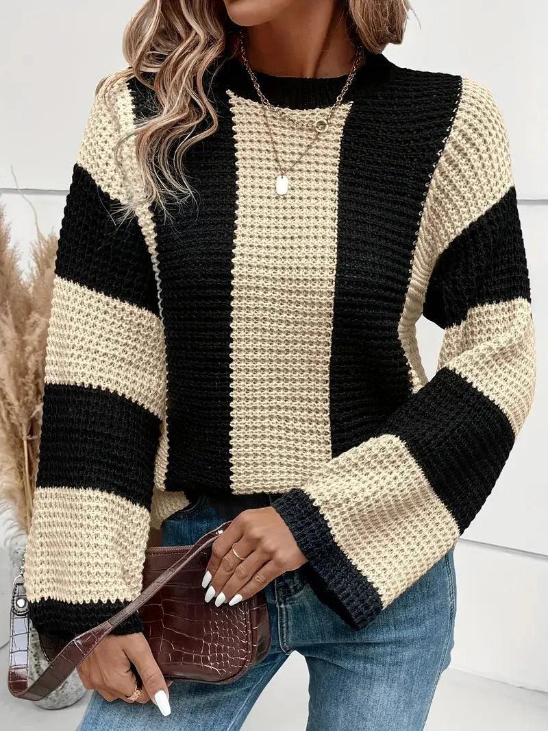 Womens Chic Striped Knit Sweater for Effortless Style - Rebooters