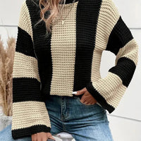 Womens Chic Striped Knit Sweater for Effortless Style - Rebooters