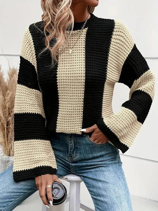 Womens Chic Striped Knit Sweater for Effortless Style - Rebooters