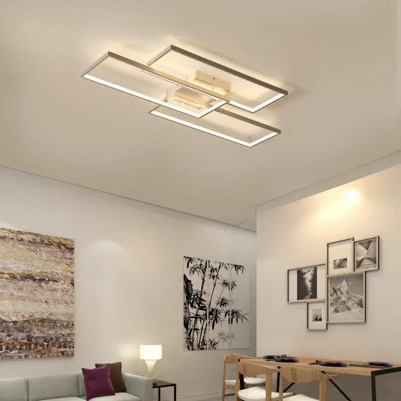 Black Geometric Frame LED Living Room Ceiling Light Fixture - Rebooters