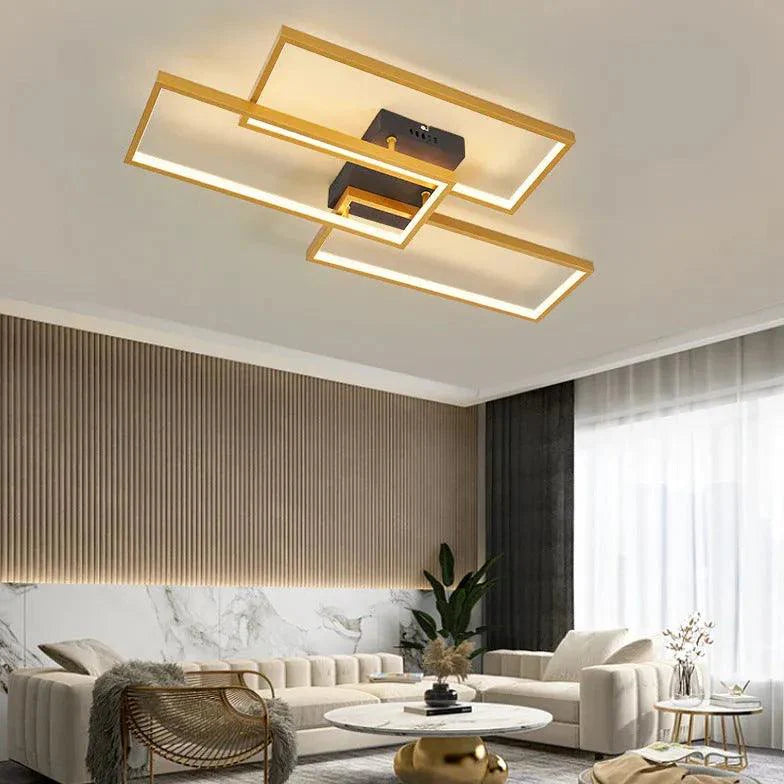 Black Geometric Frame LED Living Room Ceiling Light Fixture - Rebooters