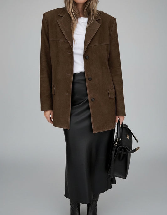 Chic Women's Brown Suede Jacket - Timeless Leather Elegance Rebooters Maxi Women's Dresses