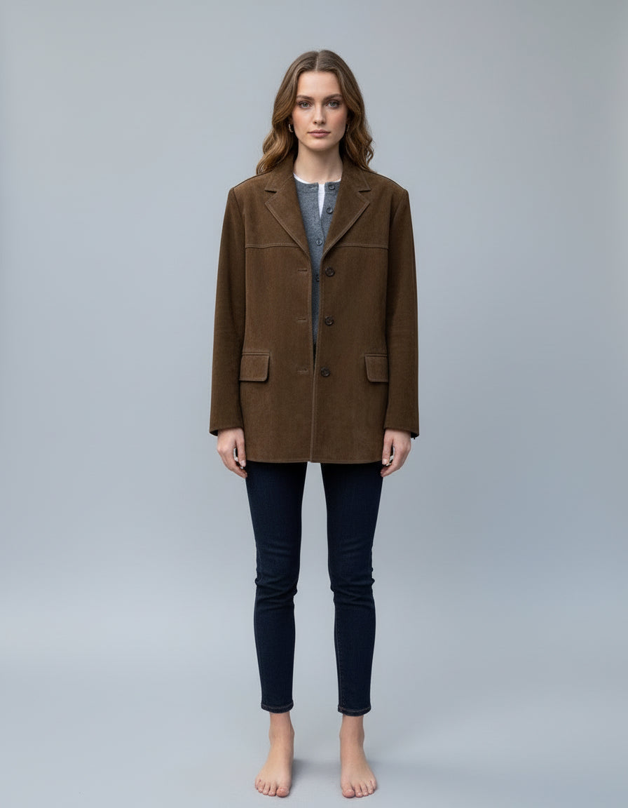 Chic Women's Brown Suede Jacket - Timeless Leather Elegance Rebooters Maxi Women's Dresses