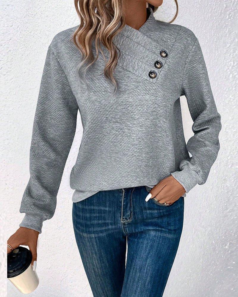 Womens Chic Button Detail Pullover for Trendy Comfort - Rebooters
