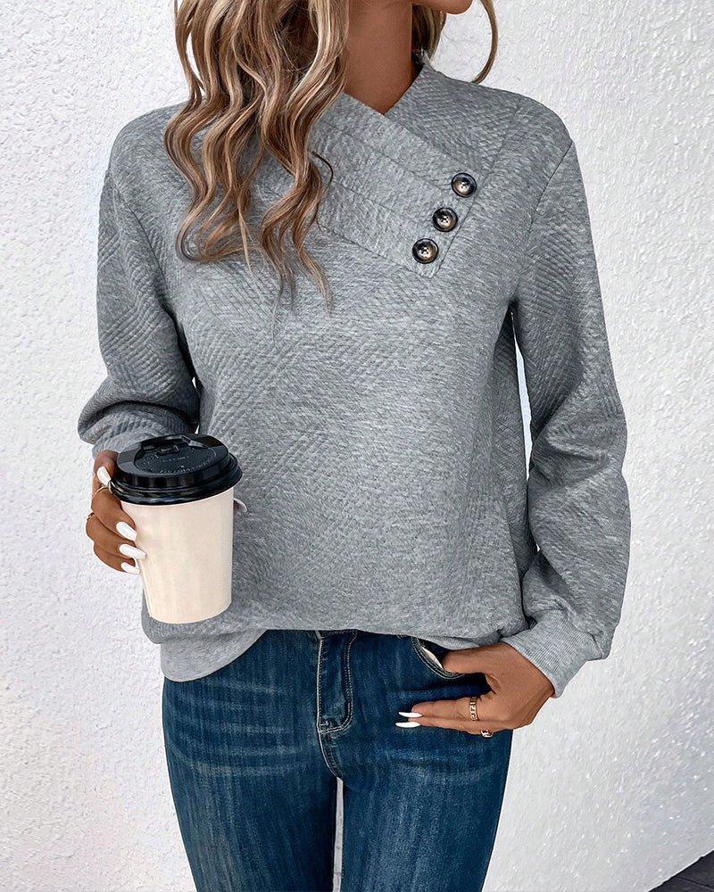 Womens Chic Button Detail Pullover for Trendy Comfort - Rebooters