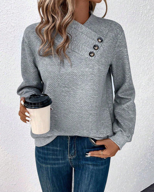 Womens Chic Button Detail Pullover for Trendy Comfort - Rebooters