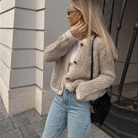 Womens Cozy Button-Up Sherpa Cardigan for Ultimate Comfort - Rebooters