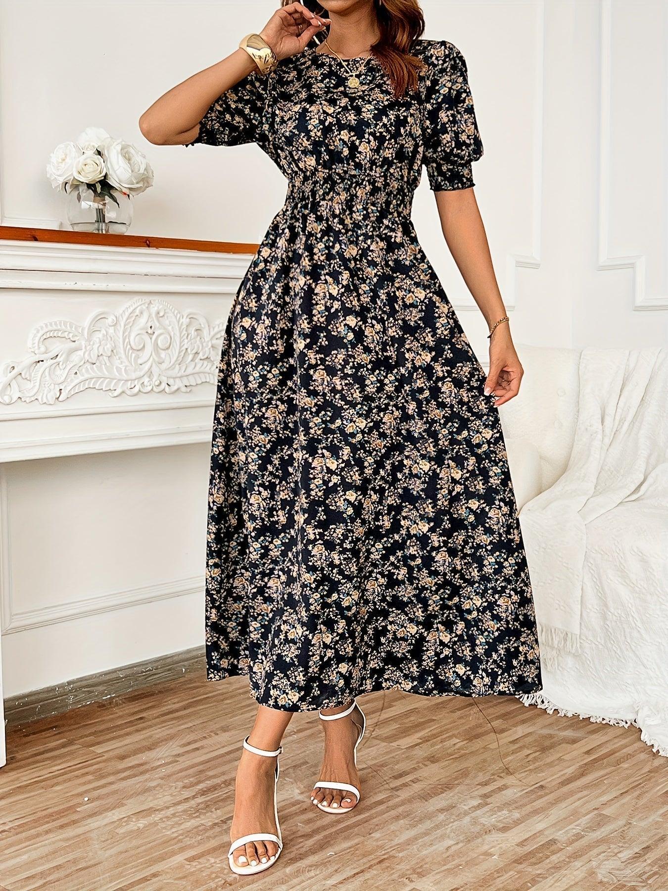 Floral Print Maxi Dress with Puff Sleeves for Women Rebooters Maxi Women's Dresses