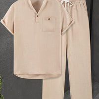 Solid Color Casual Buttoned V Neck Men Set for Effortless Style Rebooters mens 2 piece set
