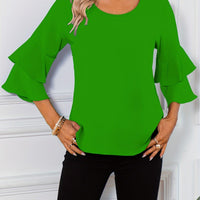 Ruffle Sleeve Blouse With Round Neckline For Women Rebooters Womens Shirts