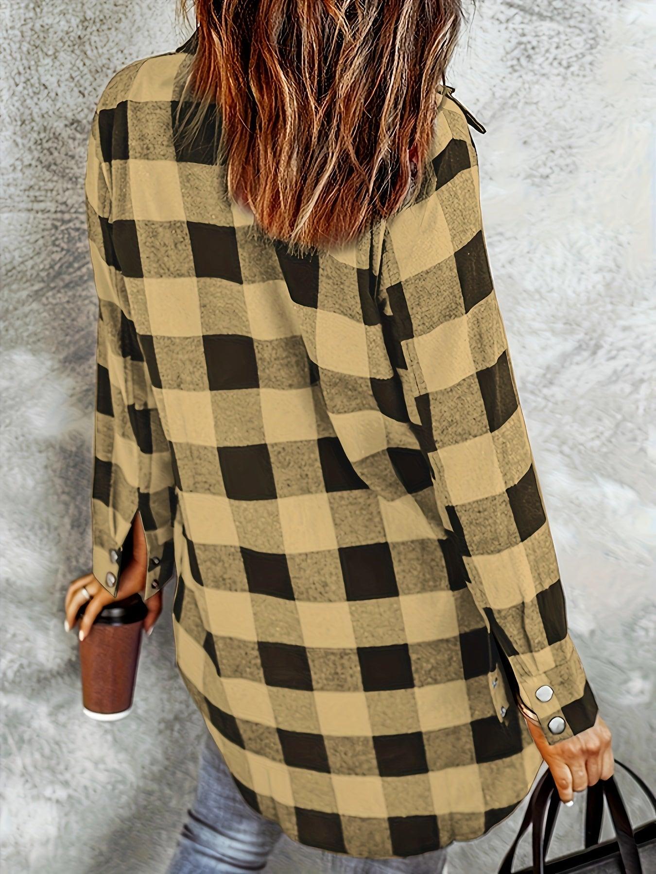 Plaid Button-Up Shirt Long Sleeves for Women - Cozy Style Rebooters Womens Shirts
