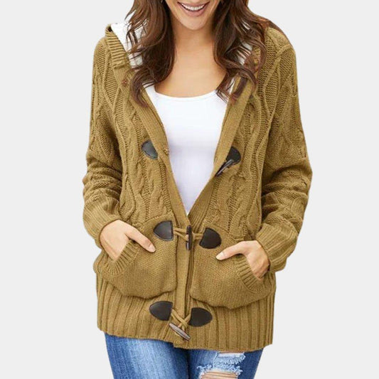 Womens Cozy Cable Knit Duffle Cardigan for Ultimate Warmth - Rebooters