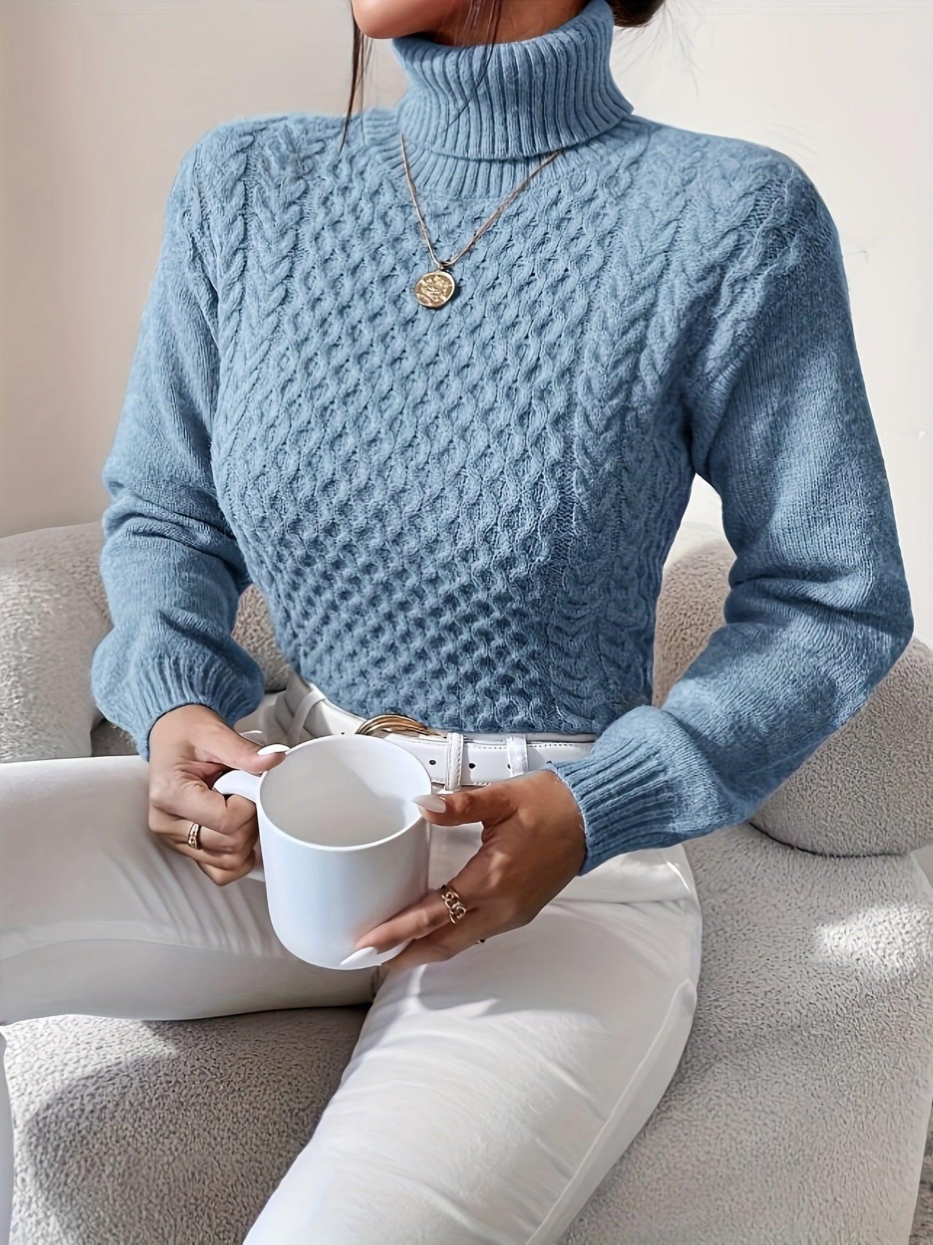Womens Cozy Cable Knit Turtleneck Sweater for Winter Wear - Rebooters