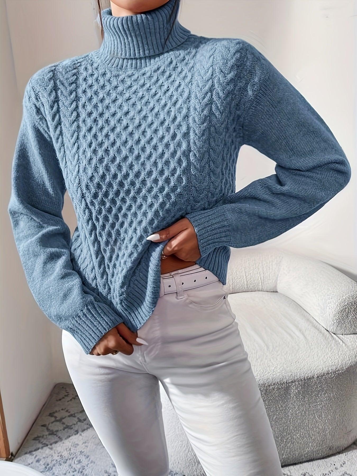 Womens Cozy Cable Knit Turtleneck Sweater for Winter Wear - Rebooters