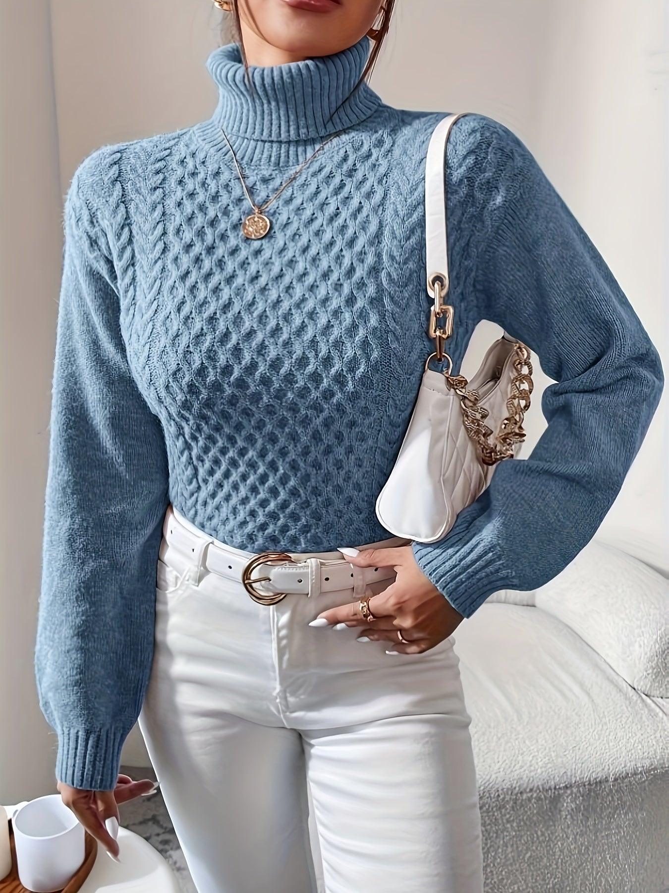 Womens Cozy Cable Knit Turtleneck Sweater for Winter Wear - Rebooters