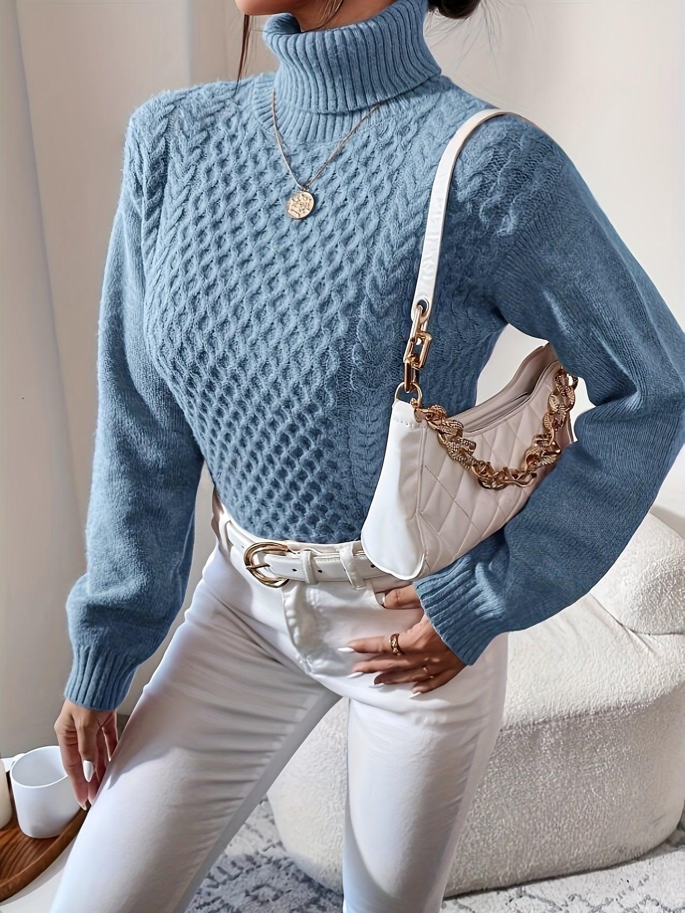 Womens Cozy Cable Knit Turtleneck Sweater for Winter Wear - Rebooters