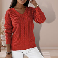 Womens Cozy Cable Knit V-Neck Sweater for Effortless Style - Rebooters