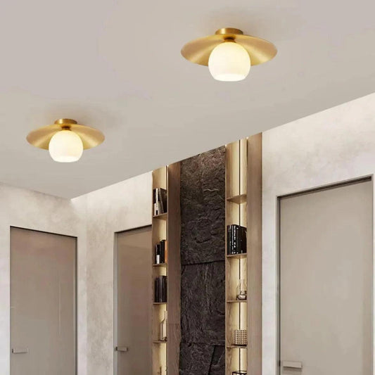Gold Metal Glass Vintage Corridor Ceiling Light Fixture - Rebooters