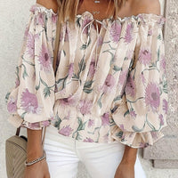 Off-Shoulder Floral Blouse for Women with Balloon Sleeves Rebooters Womens Shirts