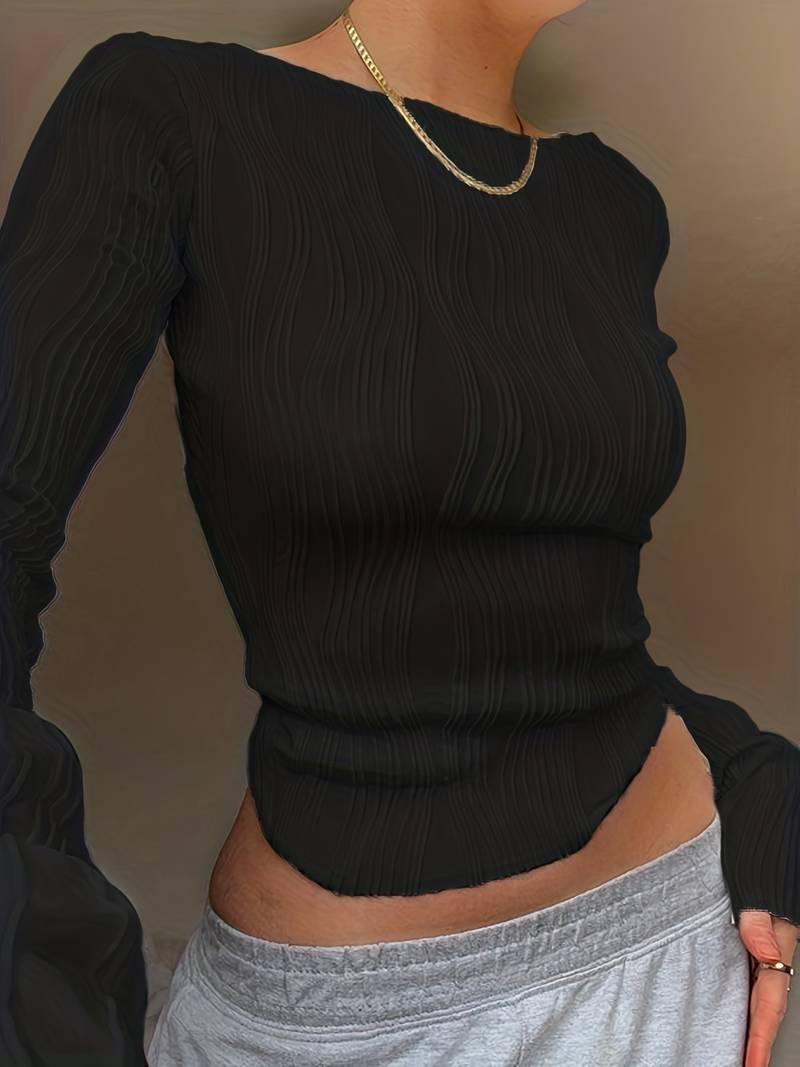 Long Sleeve Crop Top Blouse for Women - Stylish Casual Wear Rebooters Womens Shirts