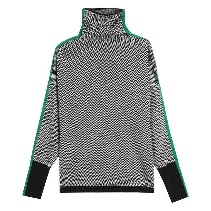 Womens Chic Chevron Print Turtleneck Sweater in Vibrant Colors - Rebooters