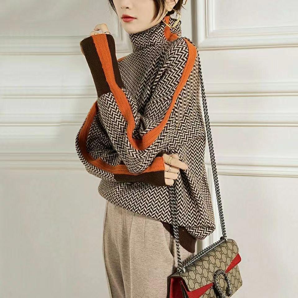 Womens Chic Chevron Print Turtleneck Sweater in Vibrant Colors - Rebooters