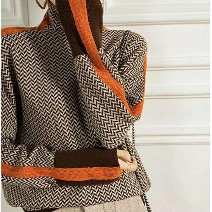 Womens Chic Chevron Print Turtleneck Sweater in Vibrant Colors - Rebooters