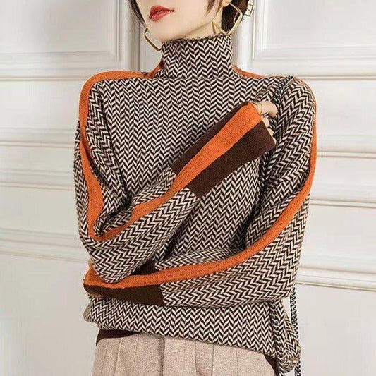 Womens Chic Chevron Print Turtleneck Sweater in Vibrant Colors - Rebooters
