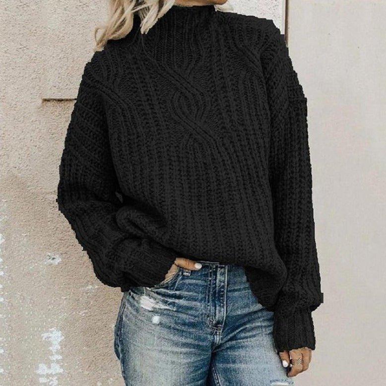 Womens Cozy Oversized Black Knit Sweater for Effortless Style - Rebooters