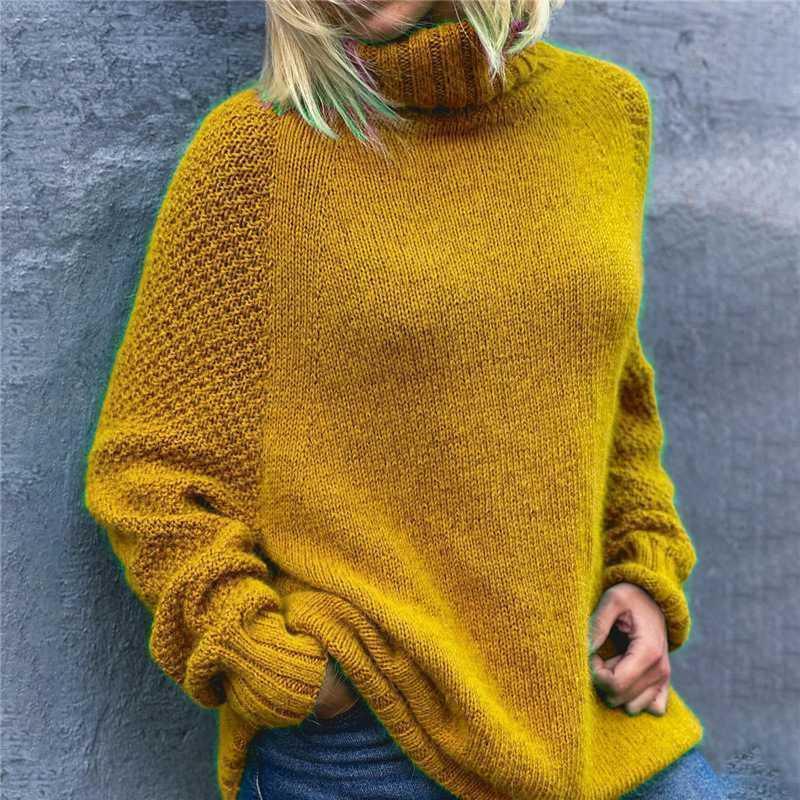 Womens Cozy Chunky Knit Turtleneck Sweater in Mustard - Rebooters