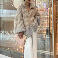 Womens Cozy Oversized Zip-Up Cardigan in Ombre Design - Rebooters