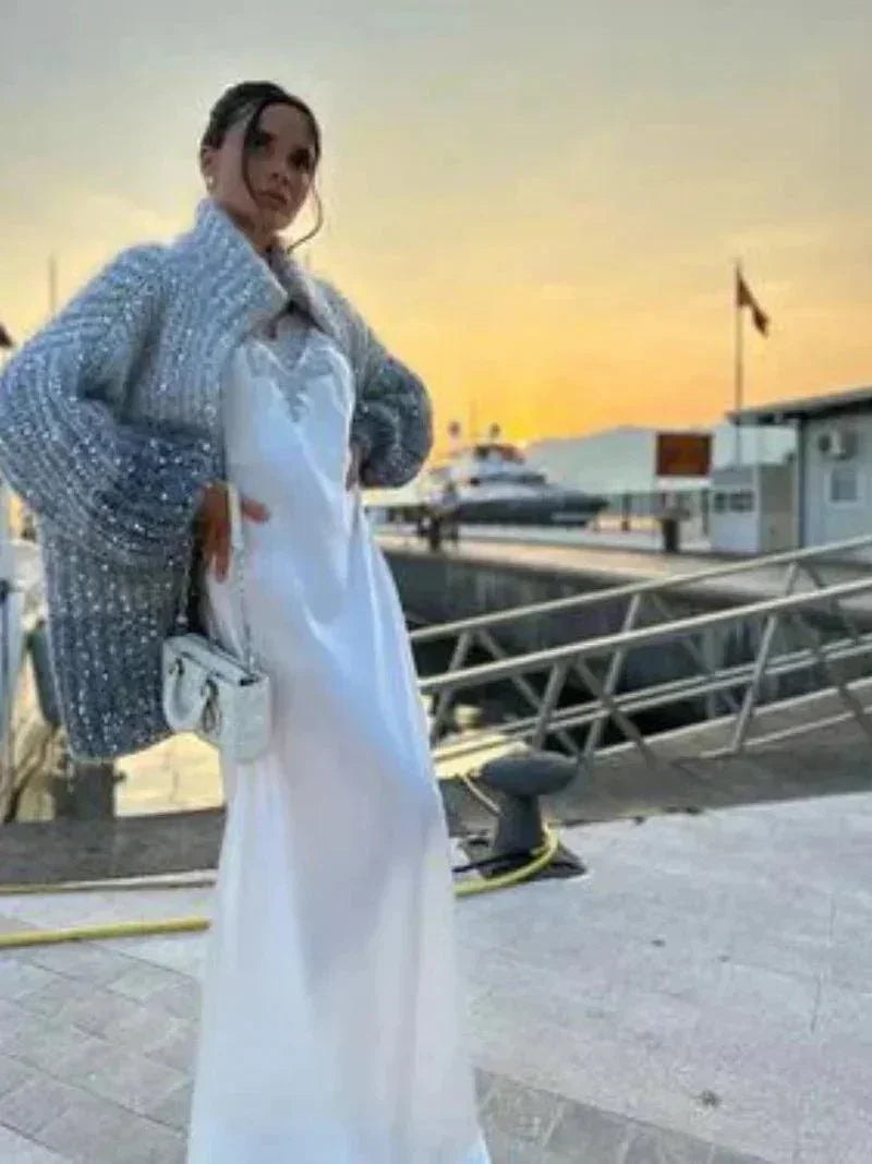 Womens Cozy Oversized Zip-Up Cardigan in Ombre Design - Rebooters