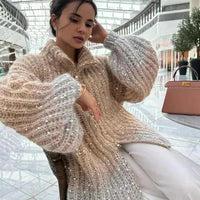 Womens Cozy Oversized Zip-Up Cardigan in Ombre Design - Rebooters