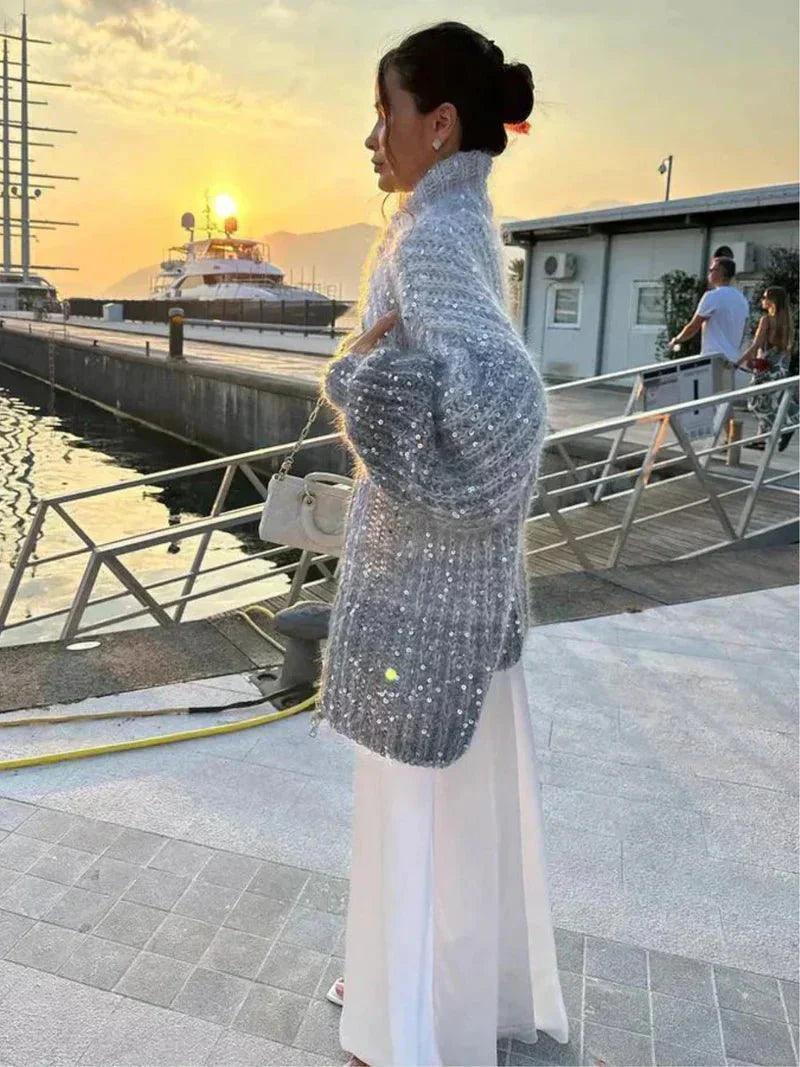 Womens Cozy Oversized Zip-Up Cardigan in Ombre Design - Rebooters