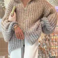 Womens Cozy Oversized Zip-Up Cardigan in Ombre Design - Rebooters