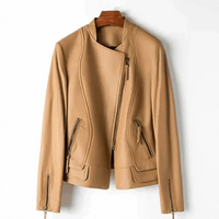 Womens Timeless Leather Biker Jacket for Bold Adventurer Beige - Rebooters