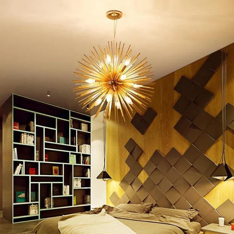Star-Shaped Long Needle Gold Modern Chandelier for Home | Rebooters - Rebooters